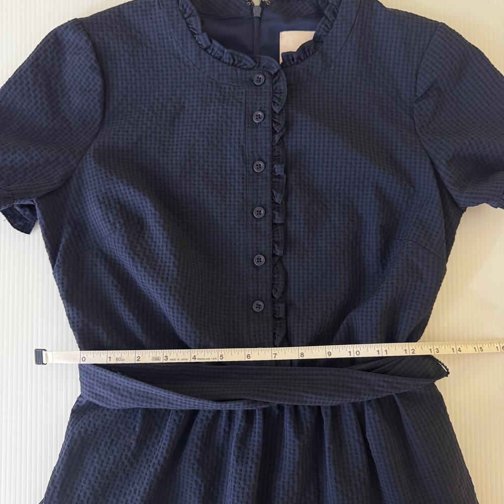 Gal Meets Glam Maisie Navy Blue Seersucker Ruffle Tiered Dress Sz 4 Cottagecore - Picture 10 of 16